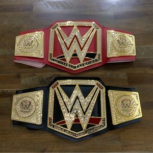 Set of 2 WWE championship replica belts - one black, one red EUC